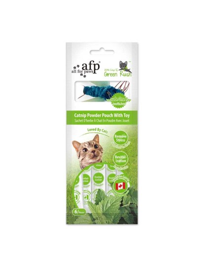 All for Paws Green Rush Catnip Powder Pouch With Toy 23x2x9.3cm γατα petwithlove pet shop